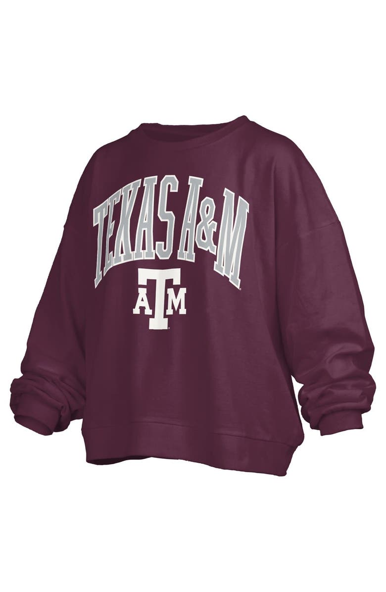 PRESSBOX Women's Pressbox Maroon Texas A&M Aggies Janise Arch Over Logo Waist Length Oversized Pullover Sweatshirt, Alternate, color, Maroon
