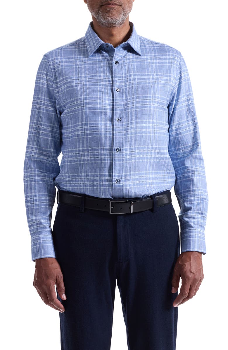 Bugatchi Karl Shaped Fit Plaid Cotton Button-Up Shirt, Main, color, Cobalt