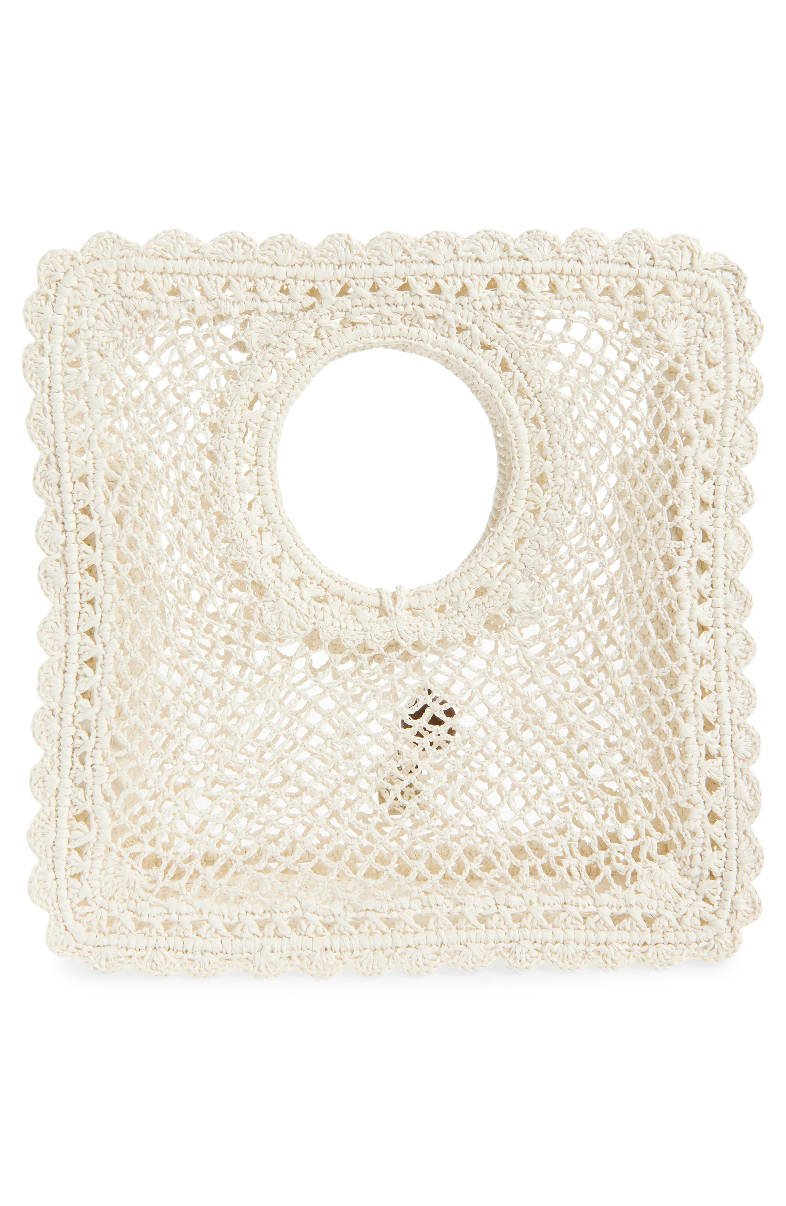 Jacquemus Small Spiaggia Square Lace Bag, Alternate, color, White 100