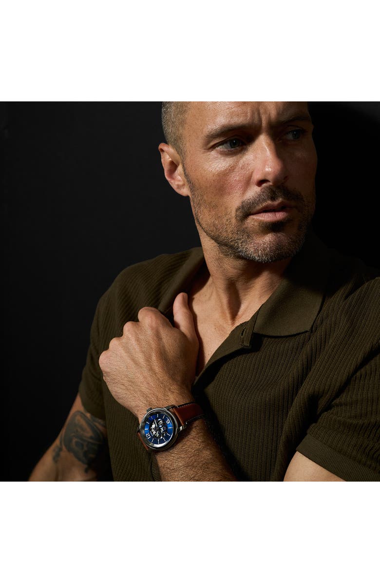 Fossil Heritage Automatic Leather Strap Watch, 43mm, Alternate, color, Brown