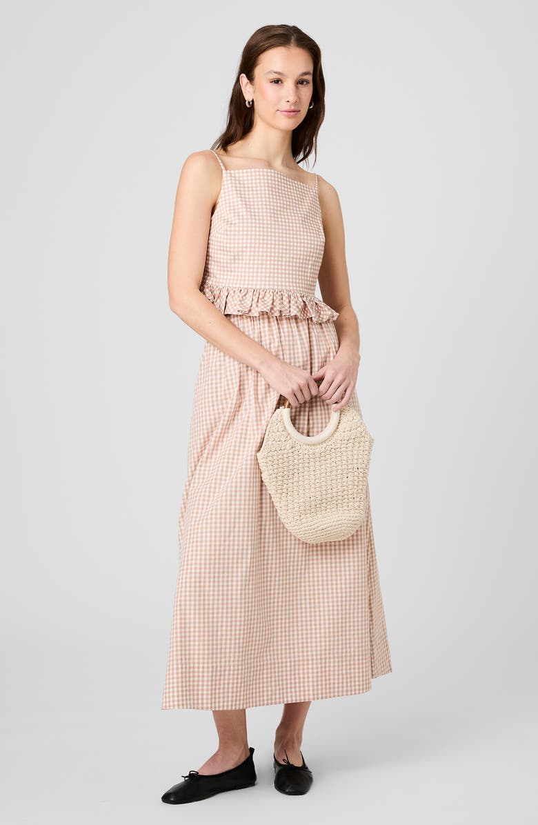 French Connection Lilah Gingham Crop Camisole, Alternate, color, Petite Gingham Almond Nude
