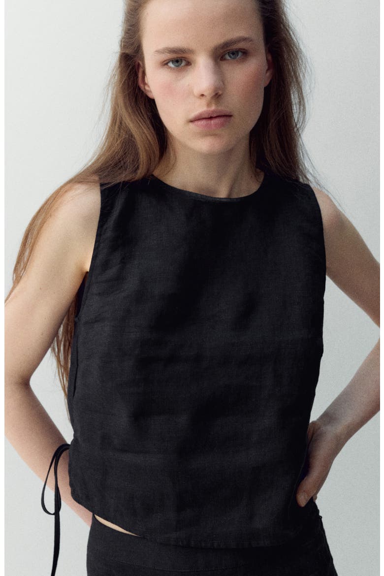 Side Bow Sleeveless Linen Top, Alternate, color, BLACK