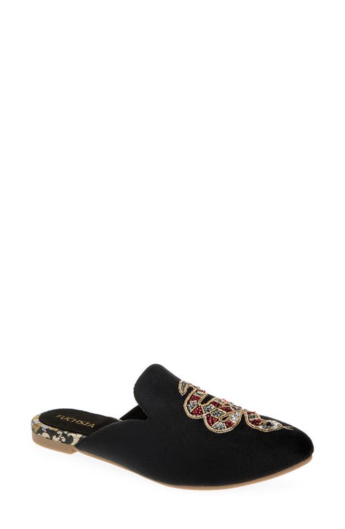 Fuchsia Embroidered Serpent Pointed Toe Mule In Black