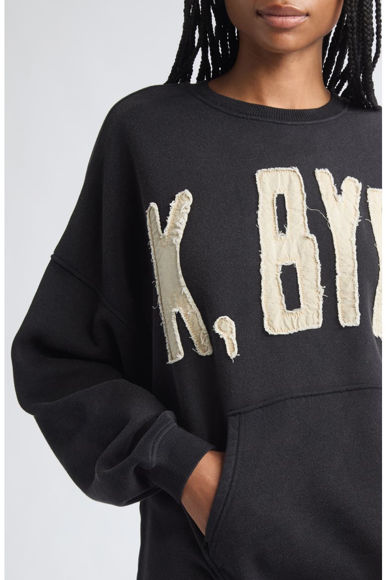 K, Bye Appliqué Oversize Cotton Cutoff Sweatshirt, Alternate, color, BLACK