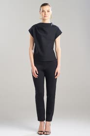 Natori Techno Crepe Drape Neck Fitted Cap Sleeve Top