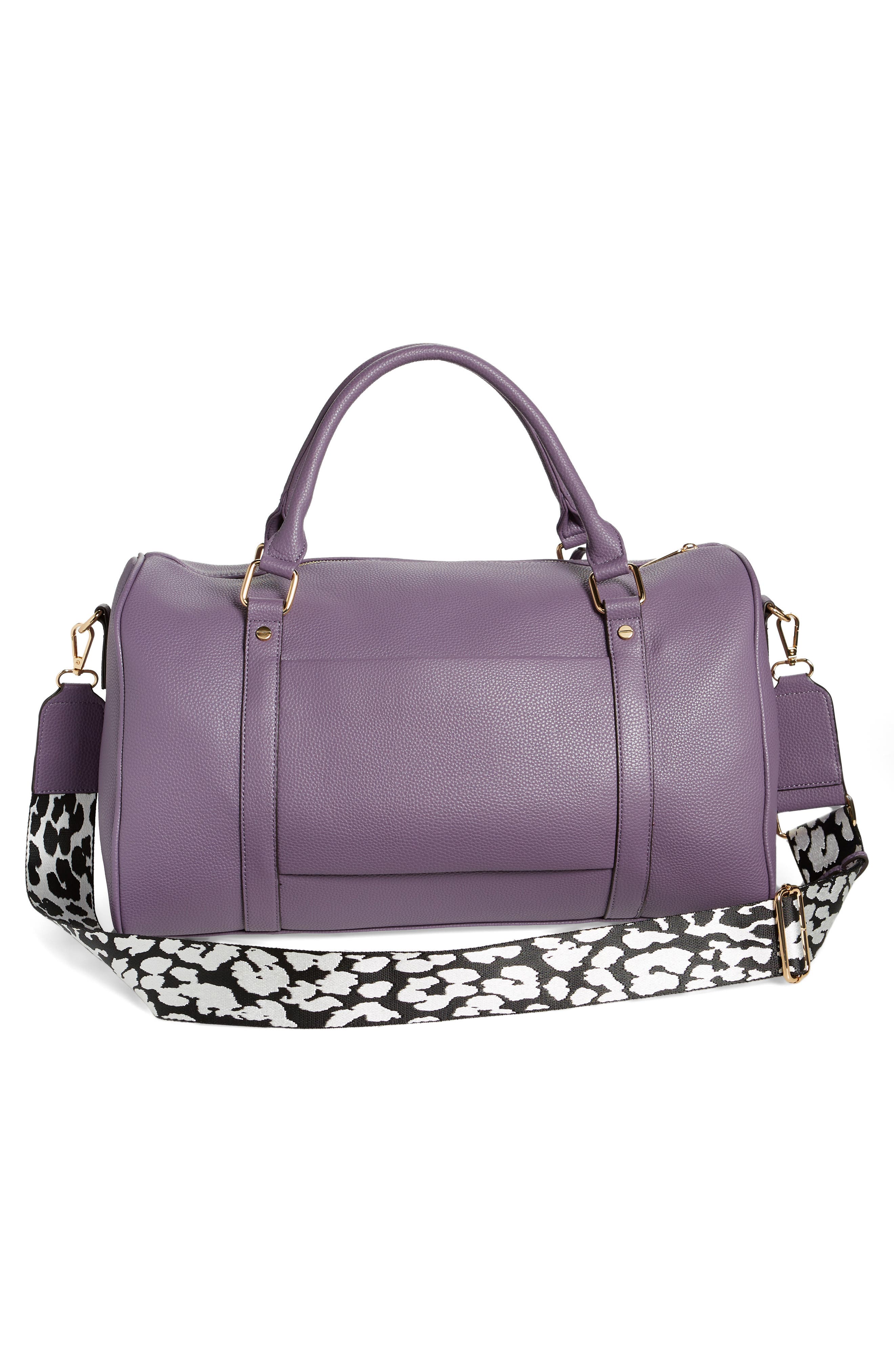 Amber Vegan Leather Overnight Duffle Bag, Alternate, color, EGGPLANT