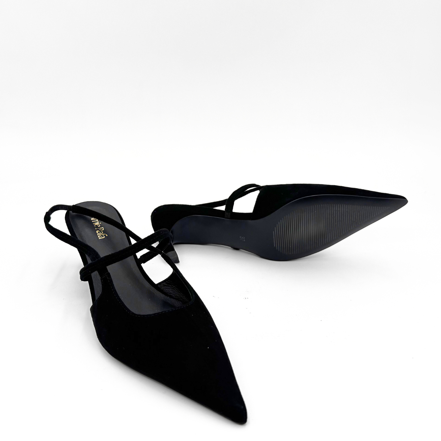 Amie Rafa Connie Slingback Suede Heels, Alternate, color, Black