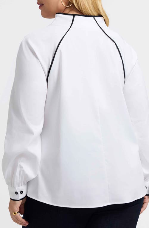 Foxcroft Daphne Contrast Piping Stretch Cotton Blend Pullover In White