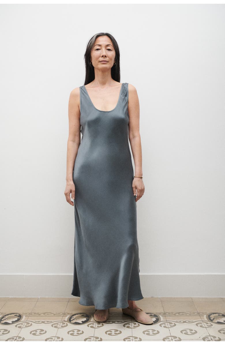 SILK LAUNDRY SCOOP NECK DRESS SLATE, Alternate, color, Slate