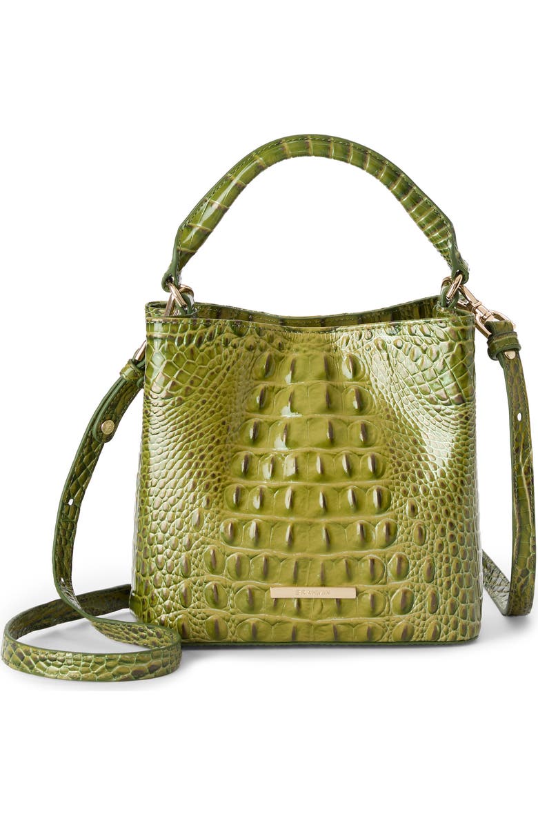 Brahmin Mini Amelia Croc Embossed Leather Top Handle Bucket Bag, Main, color, Olive