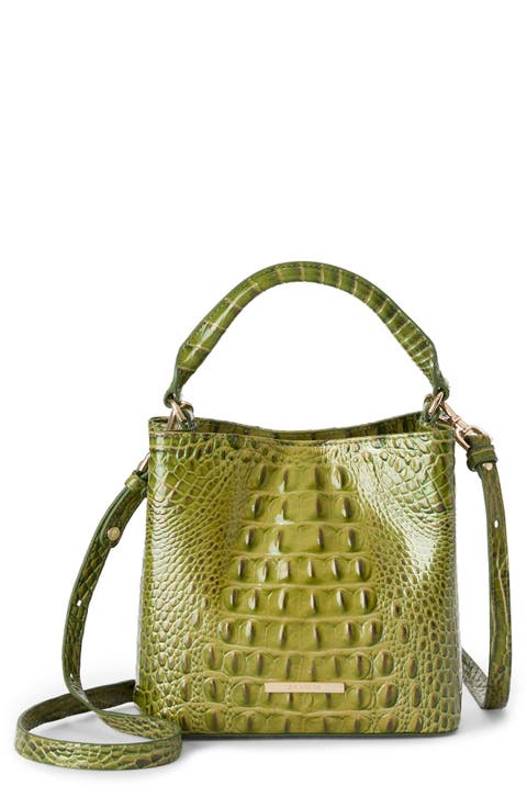Mini Amelia Croc Embossed Leather Top Handle Bucket Bag