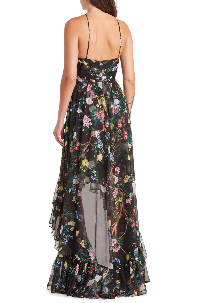 green emerald velvet dress High Low Embroidered Mikado Dress