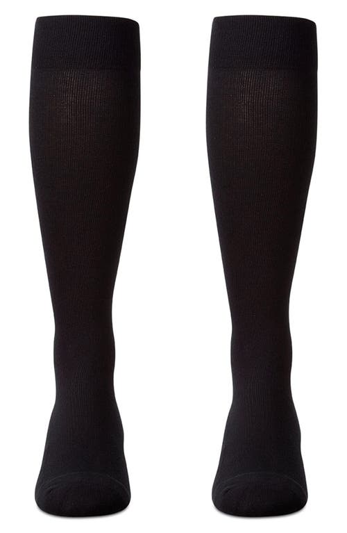 Memoi 2-pack Wellfit Cushioned Cotton Blend Graduated Compression Socks In Black