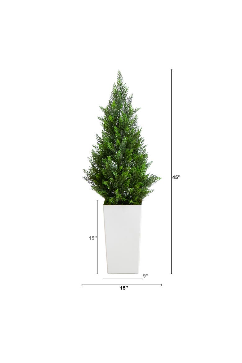 3-ft UV Resistant Artificial Cedar Tree in White Tower Planter, Alternate, color, Green