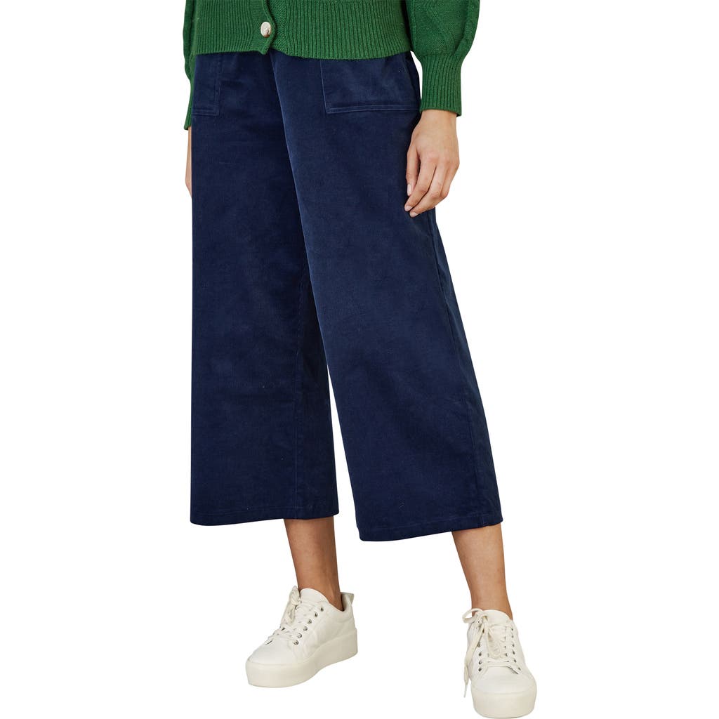 Yumi Cord Cropped Wide Leg Pants In Blue