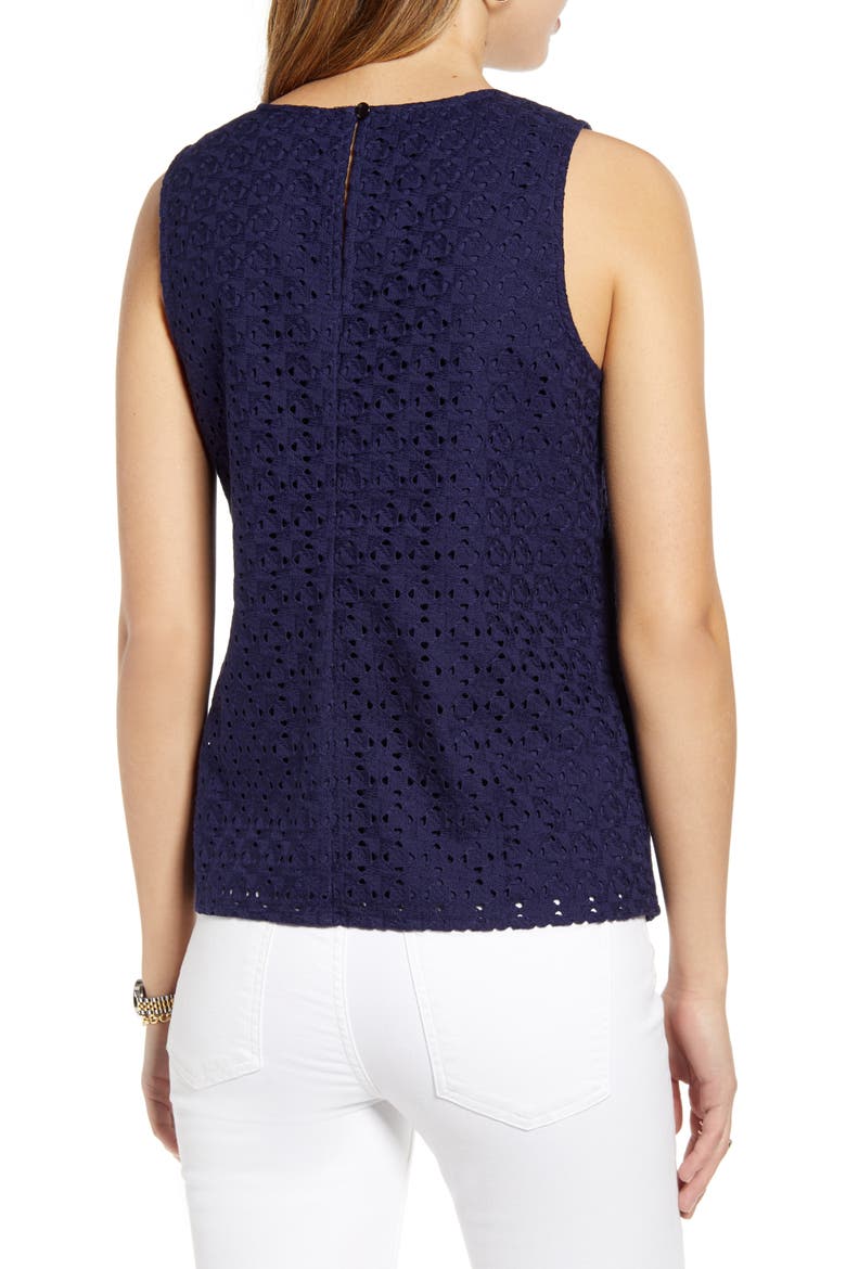 Sleeveless Eyelet Shell, Alternate, color, NAVY PEACOAT