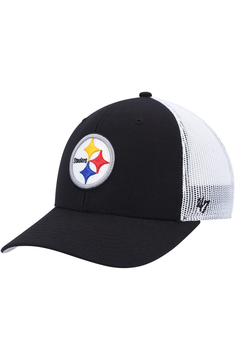 '47 Youth '47 Black/White Pittsburgh Steelers Adjustable Trucker Hat, Main, color,