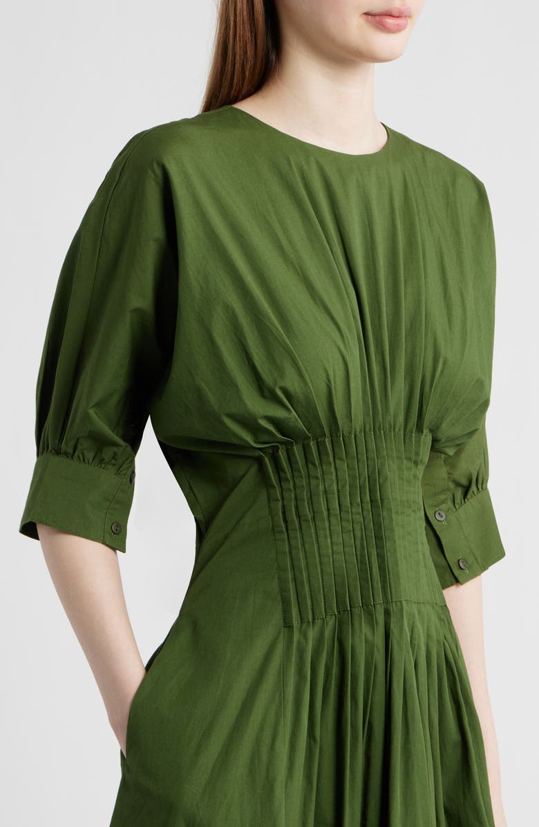 Vince Camuto Pleat Detail Cotton Poplin Dress, Alternate, color, Kelly