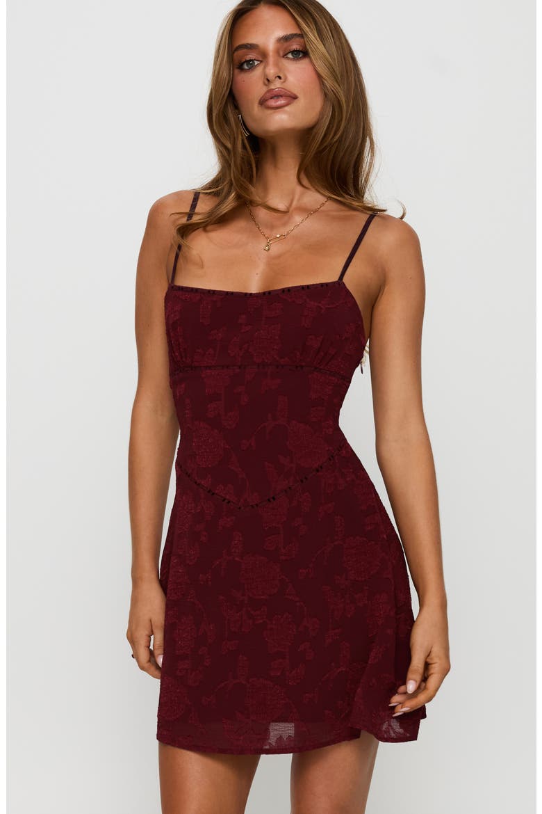 South of France Floral Burnout Minidress, Alternate, color, BURGUNDY