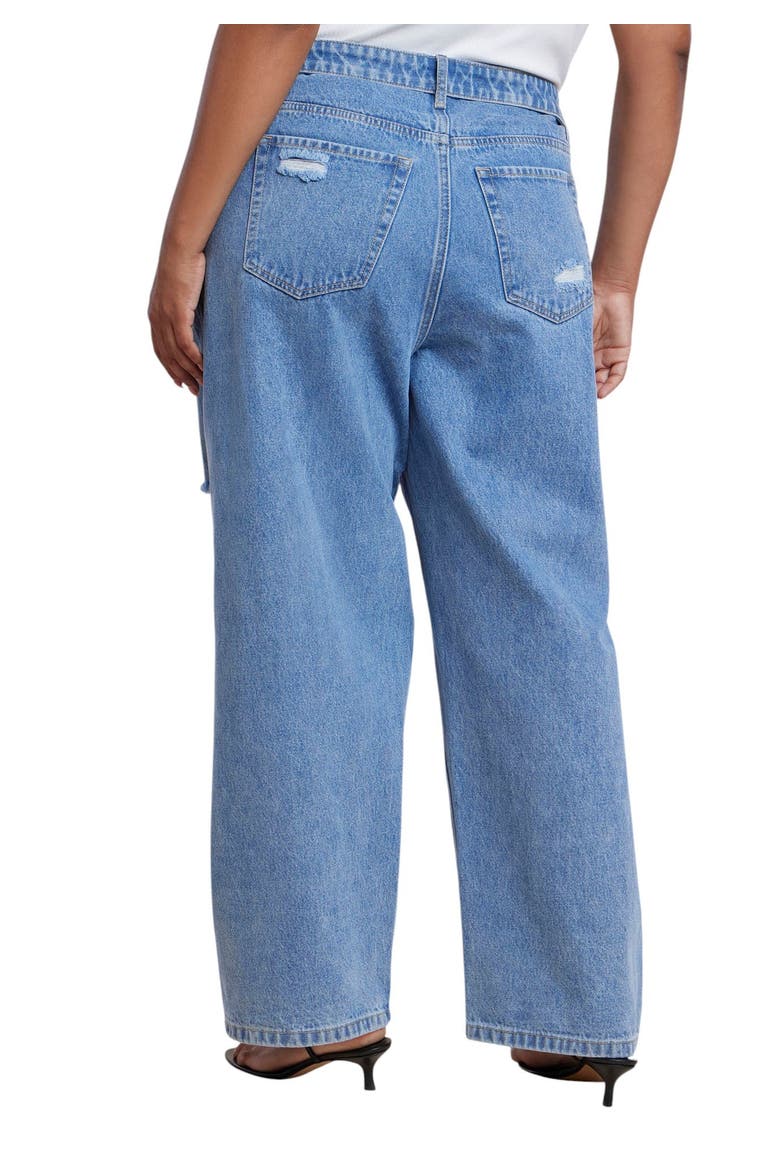 Foldover Waistband Distressed Straight Leg Jean, Alternate, color, LIGHT WASH