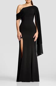 Dress the Population Sera One-Shoulder Cape Gown