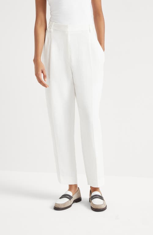 Brunello Cucinelli Women Slouchy Trousers In Viscose And Linen Fluid Twill With Moniline In White
