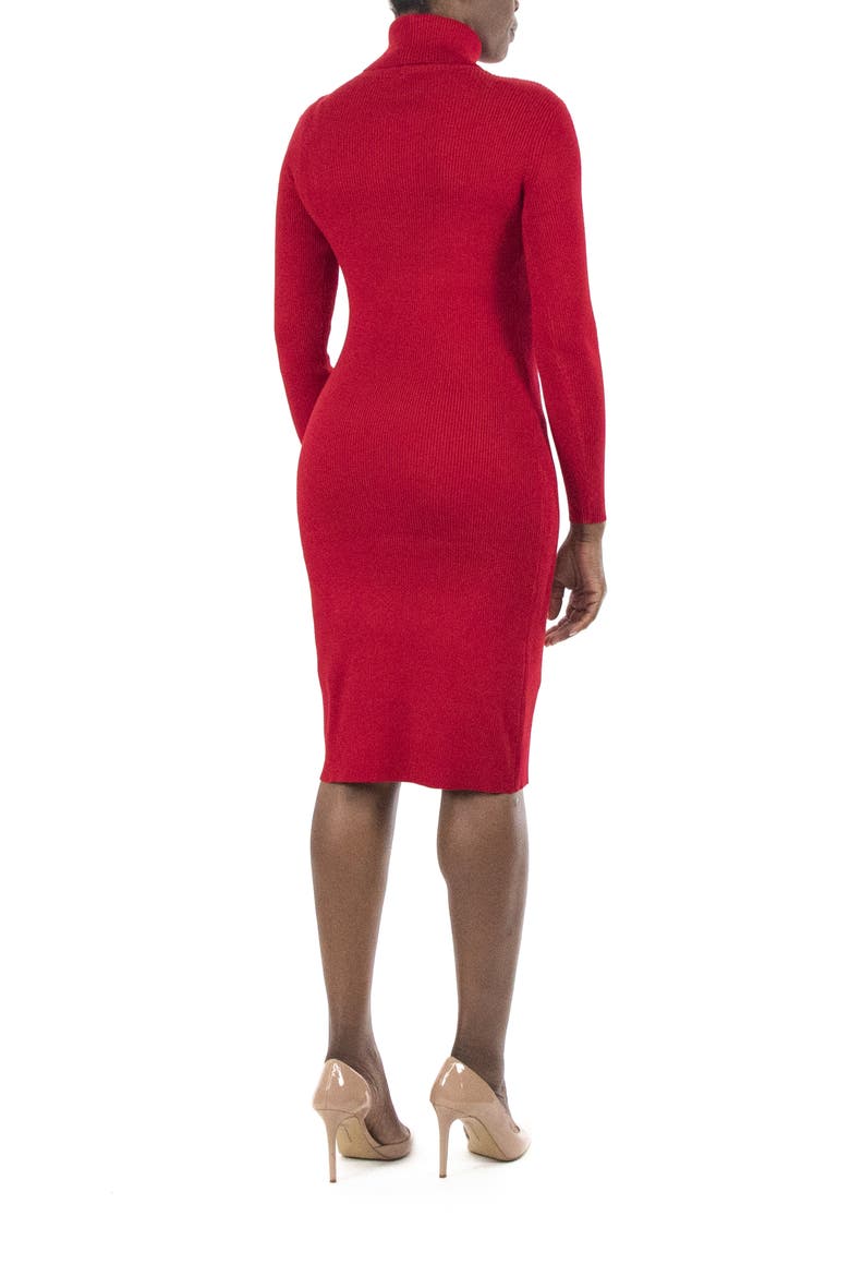 Turtleneck Ribbed Midi Sweater Dress, Alternate, color, NINA RED