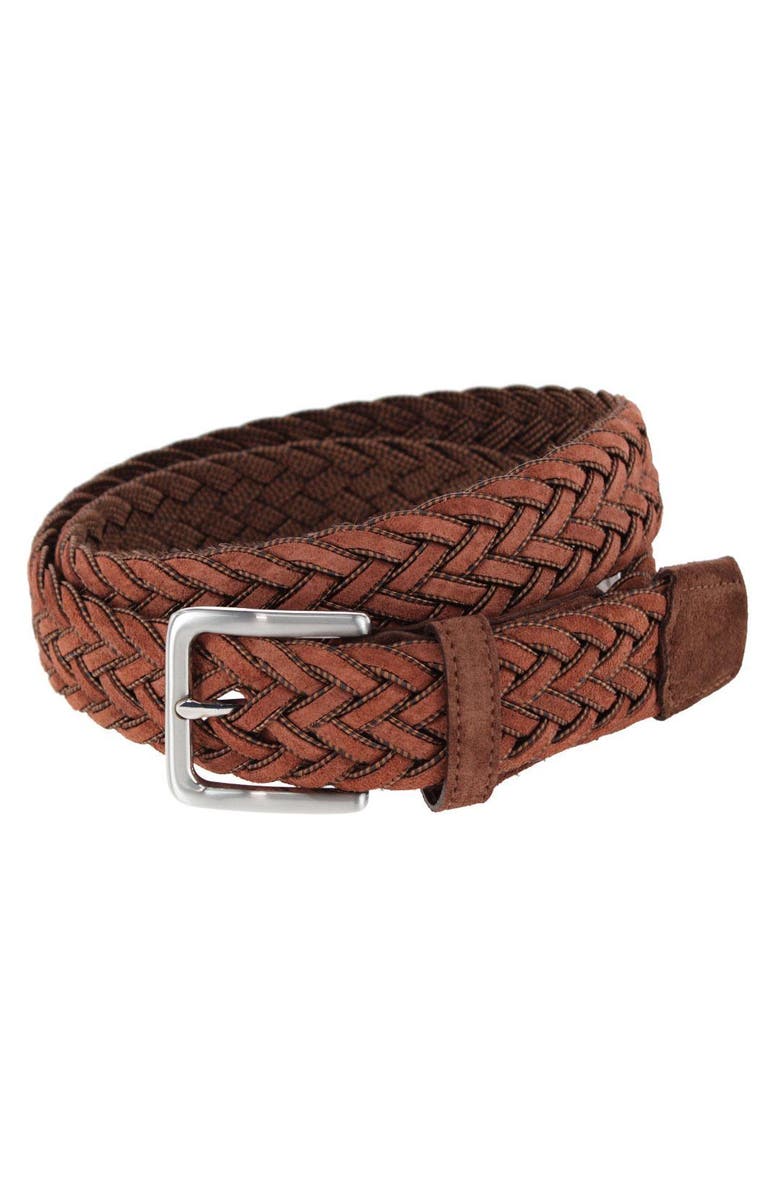 Trafalgar Big and Tall Apollo Italian Braided Suede Versatile Belt, Main, color, Light Brown
