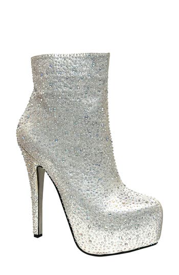 Lady Couture Desire Rhinestone Platform Bootie In Silver