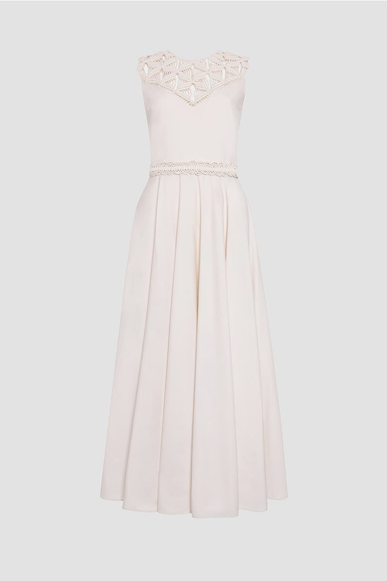 Helin Cotton Macrame Detail Dress, Alternate, color, Dusty White