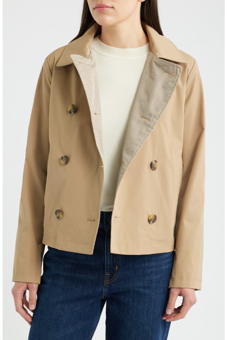 Reversible Crop Double Breasted Rain Jacket, Alternate, color, MINICHECK