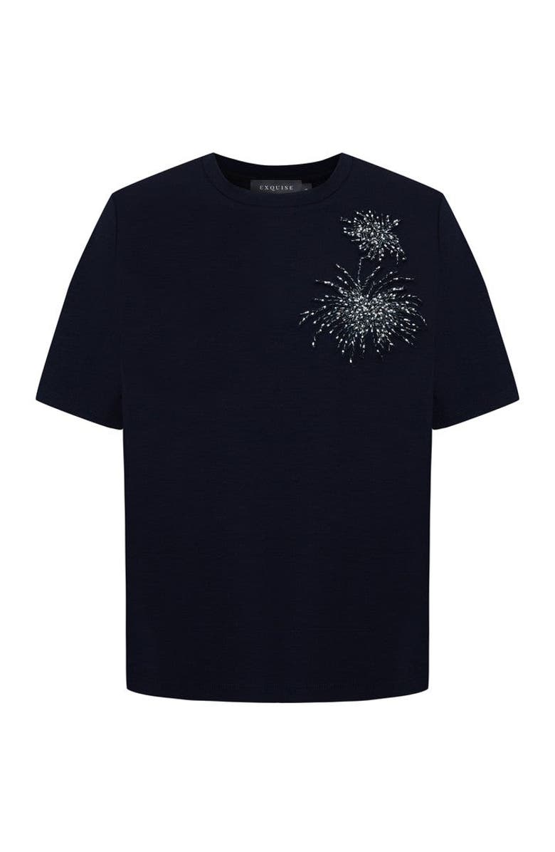 Exquise Madilyn Minimalist Sparkle Accent T-Shirt, Alternate, color, Navy Blue