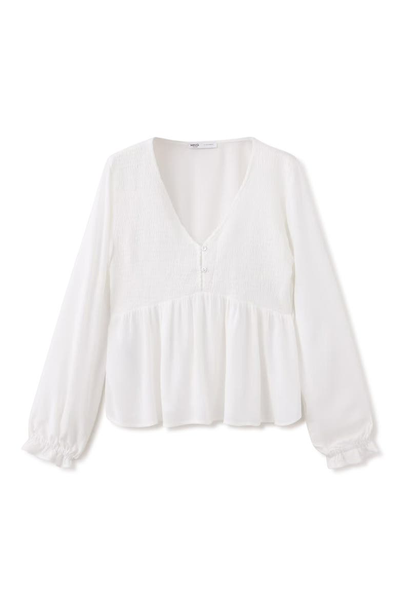 Gathered V-Neck Top, Alternate, color, OFF WHITE