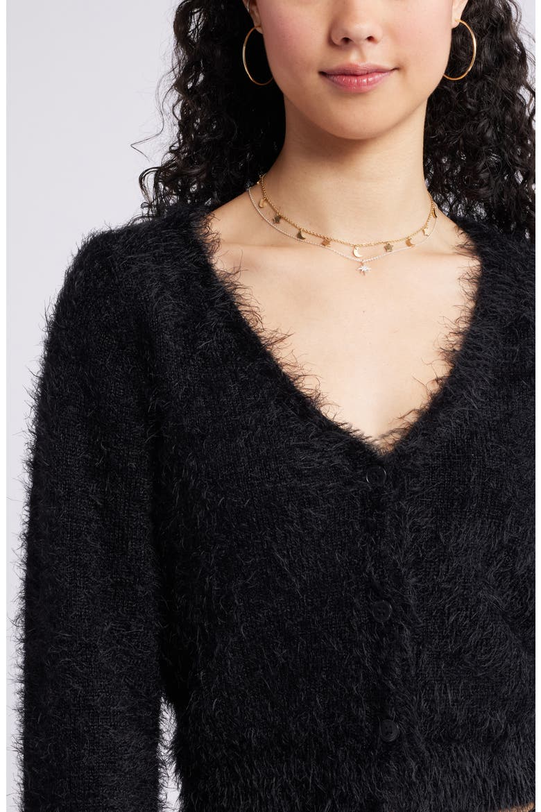 Eyelash V-Neck Crop Cardigan, Alternate, color, BLACK