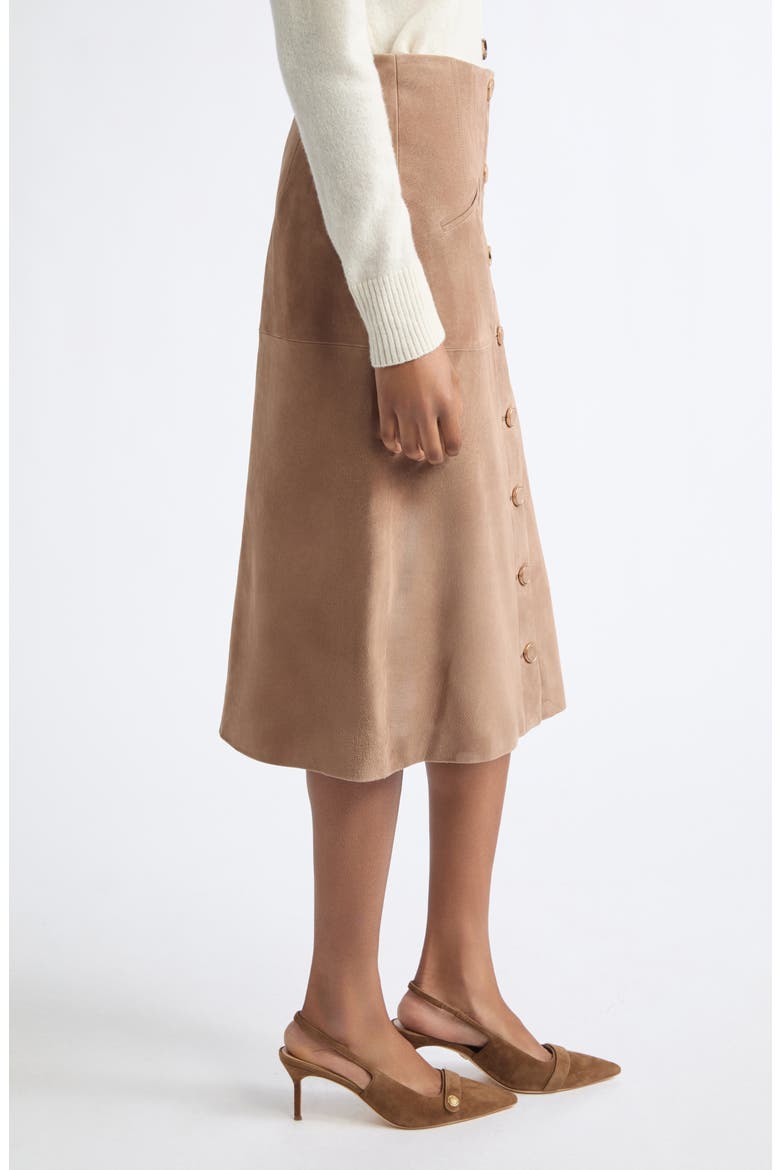 Callisian Suede Midi Skirt, Alternate, color, BARK