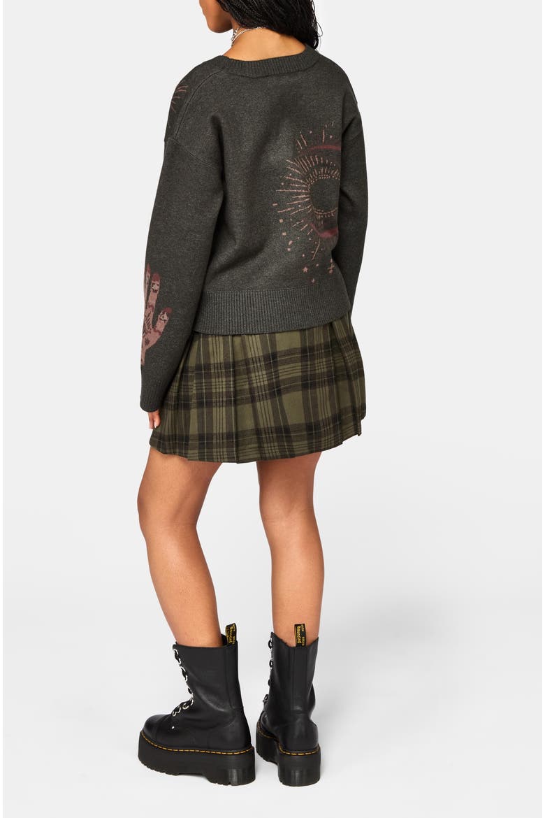 Angela Celestial Jacquard Knit Cardigan, Alternate, color, Charcoal