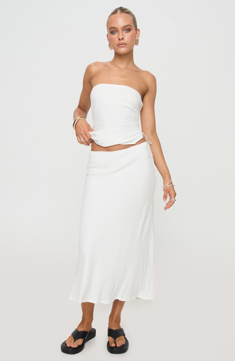 Princess Polly Ermias Linen Blend Midi Skirt, Alternate, color, White