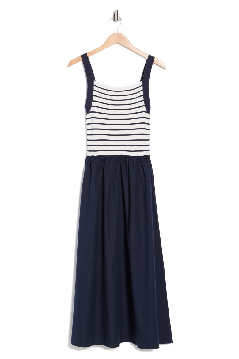 Stripe Sleeveless Mixed Media Midi Dress, Alternate, color, NAVY