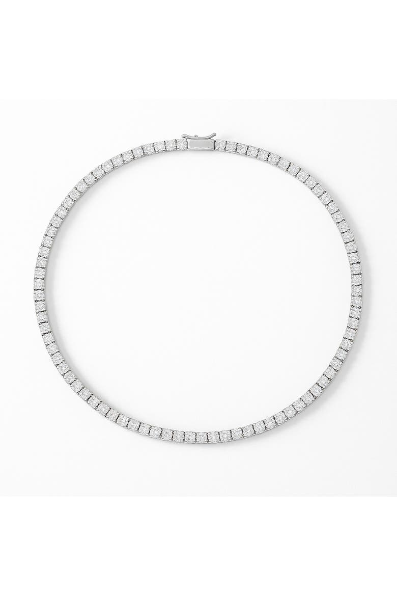 Round Cut Crystal Tennis Necklace, Main, color, Silver