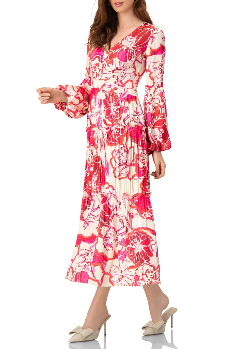 Puff Sleeve Floral Maxi Dress, Alternate, color, Fuchsia