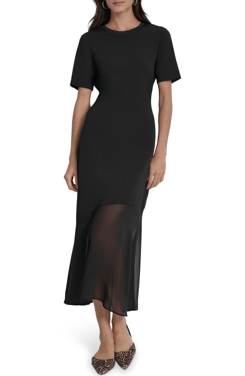 DKNY Mixed Media Maxi Dress, Main, color, Black