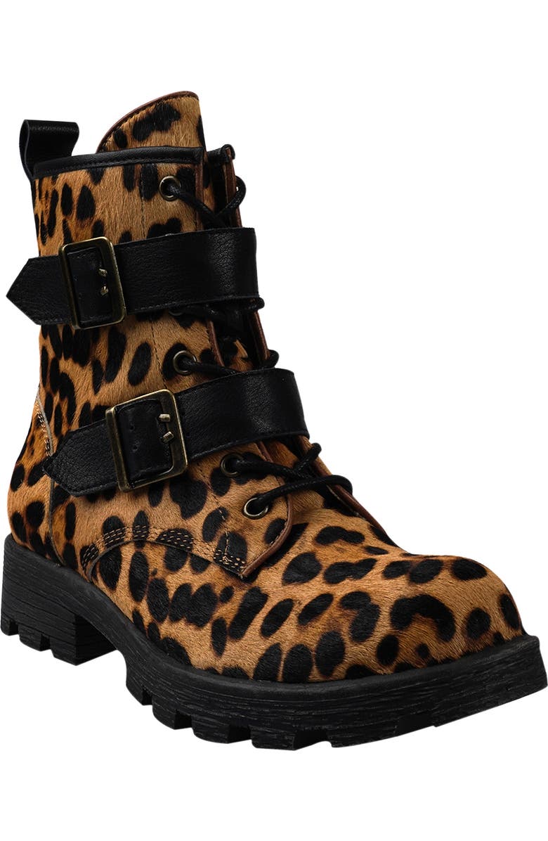 Candie's Stanza Lug Sole Moto Bootie, Main, color, Leopard Multi