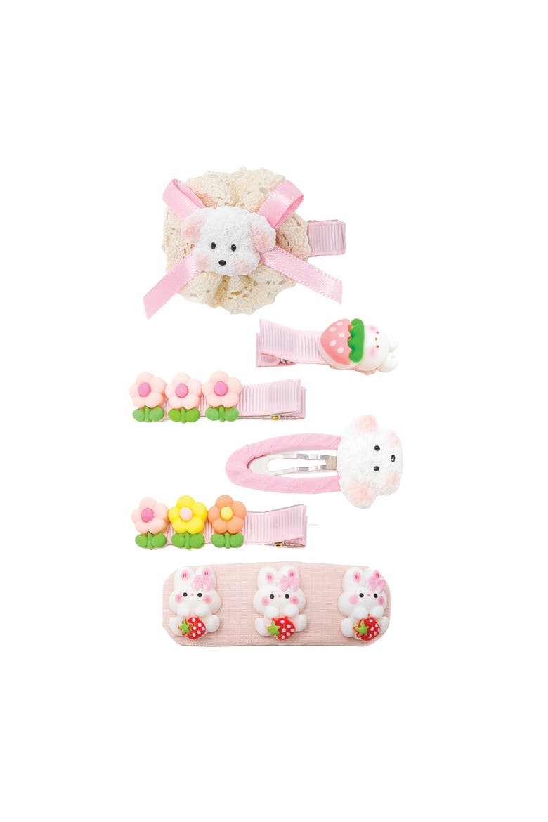 Puppy & Bunny Garden Hair Clip Set of 6, Main, color, Pink