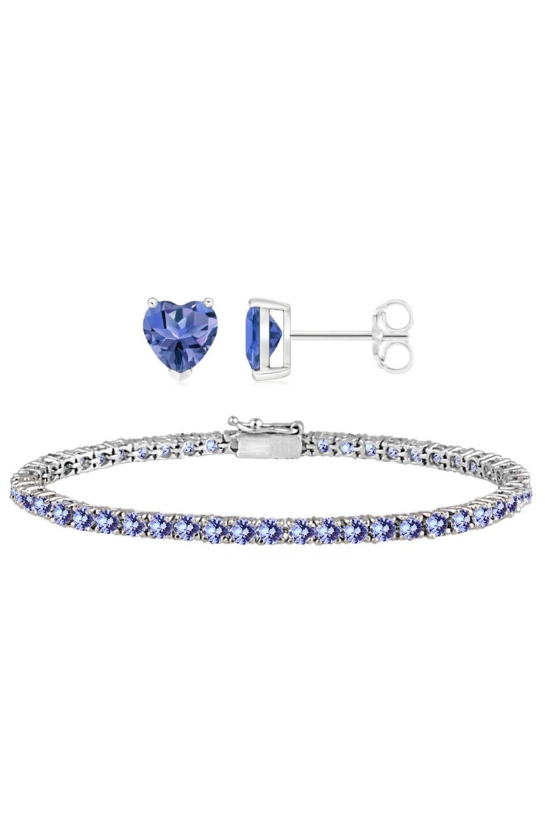 Created Tanzanite Earrings & Tennis Bracelet Set, Main, color, Silver