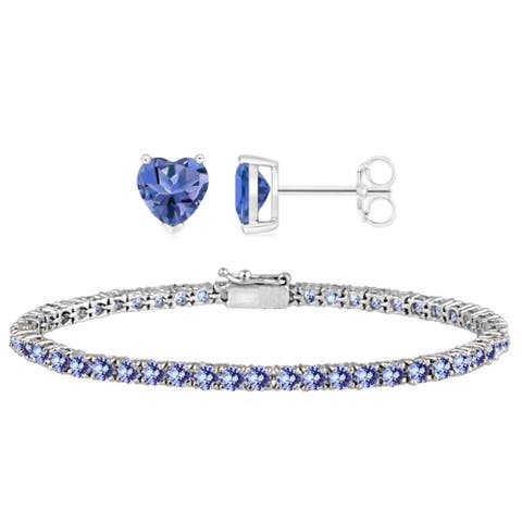 Created Tanzanite Earrings & Tennis Bracelet Set