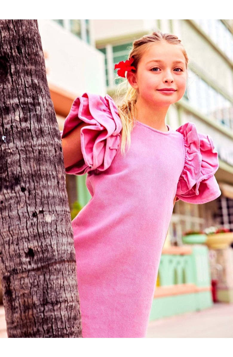 Lola + The Boys Princess Ruffle Denim Dress, Alternate, color, Medium Pink