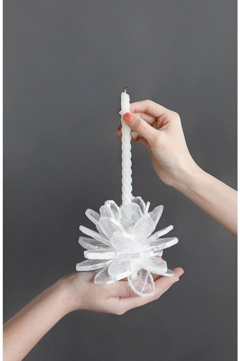 Selenite Stone Candleholder, Alternate, color, WHITE