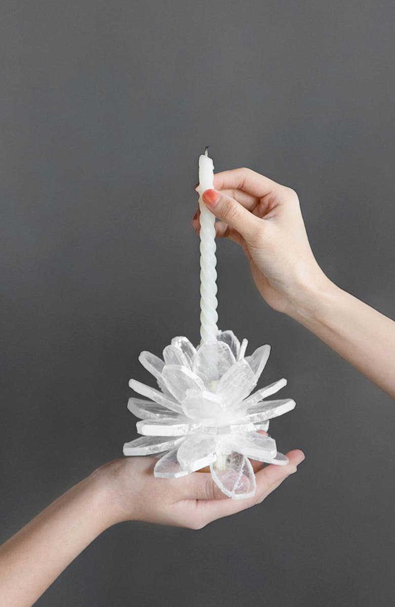 A & B Home Selenite Stone Candleholder, Alternate, color, White