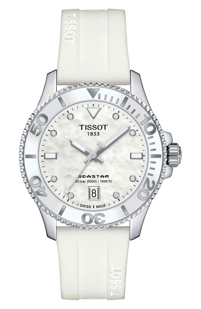 Tissot Seastar 1000 Silicone Watch, 36mm, Main, color, White