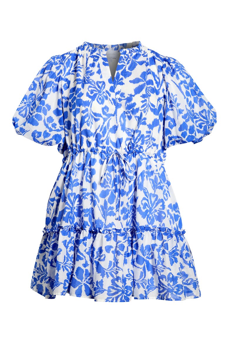 Shia Floral Noella Puff Sleeve Cotton Minidress, Alternate, color, WHITE BLUE